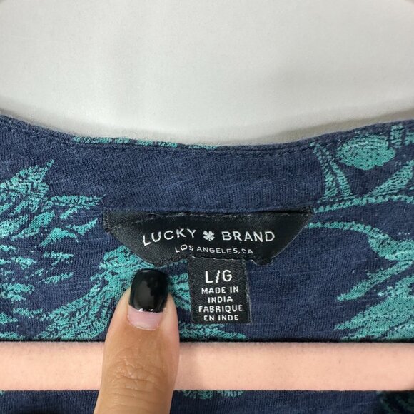 2/$30 Lucky Brand Floral Print Smocked Tunic Top Deep Green Large #BAG1 - Picture 5 of 7